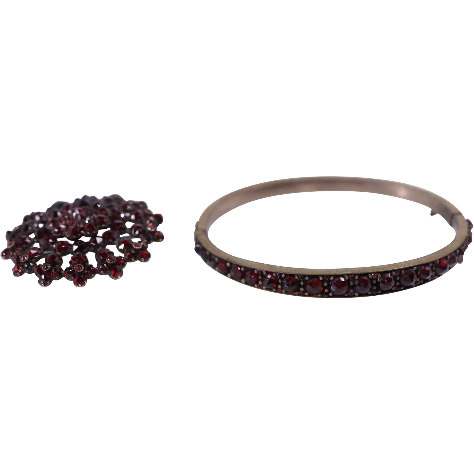 Garnet Pin 1 1/2 in. Dia.; Gold Filled Garnet Bangle 2 1/2 in. x 2 in. (1 of 12)