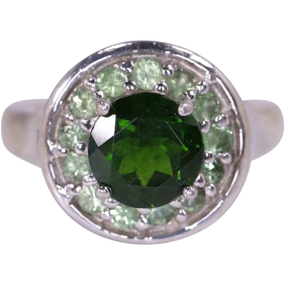 .925 Sterling Silver Emerald and Tourmaline Cocktail Ring Size 6 , 3/4 in. x 1/2 in. (1 of 18)