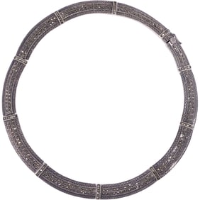 58.5 Grams .925 Sterling Silver with Marcasites Hard Collar Art Deco Necklace, 5 3/4 in. x 3/8 in.