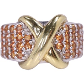 .925 Sterling Silver Channel Setting Orange Sapphire Ring Size 8.25 , 7/8 in. x 1/2 in.