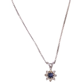 14K Sapphire and Diamonds Pendant Necklace on a .925 Sterling 18 in. Chain