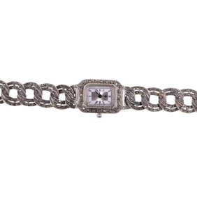 Sterling Silver with Marcasites Ladies Wristwatch 8 inches x 7/8 in.