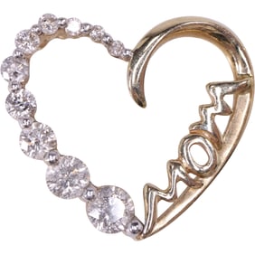 10K with 10 Graduated Diamonds "Mom" Pendant, 1.0 dwt., 3/4 in. x 3/8 in.