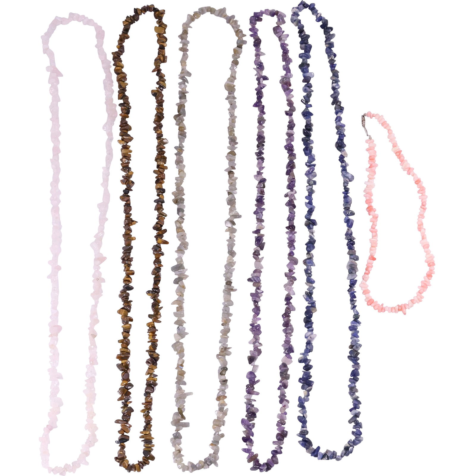5 Assorted Stone Necklaces: Coral 16 in. x 3/8 in.; Rose Quartz 36 in. x 1/2 in.; Grey Amethyst (1 of 14)