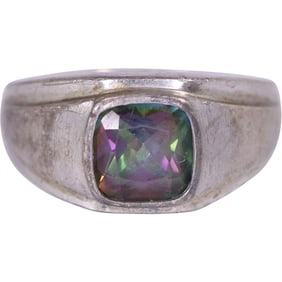 Sterling Silver Men's Ring with Mystic Topaz Ring Size 11 , 1 in. x 1/2 in.