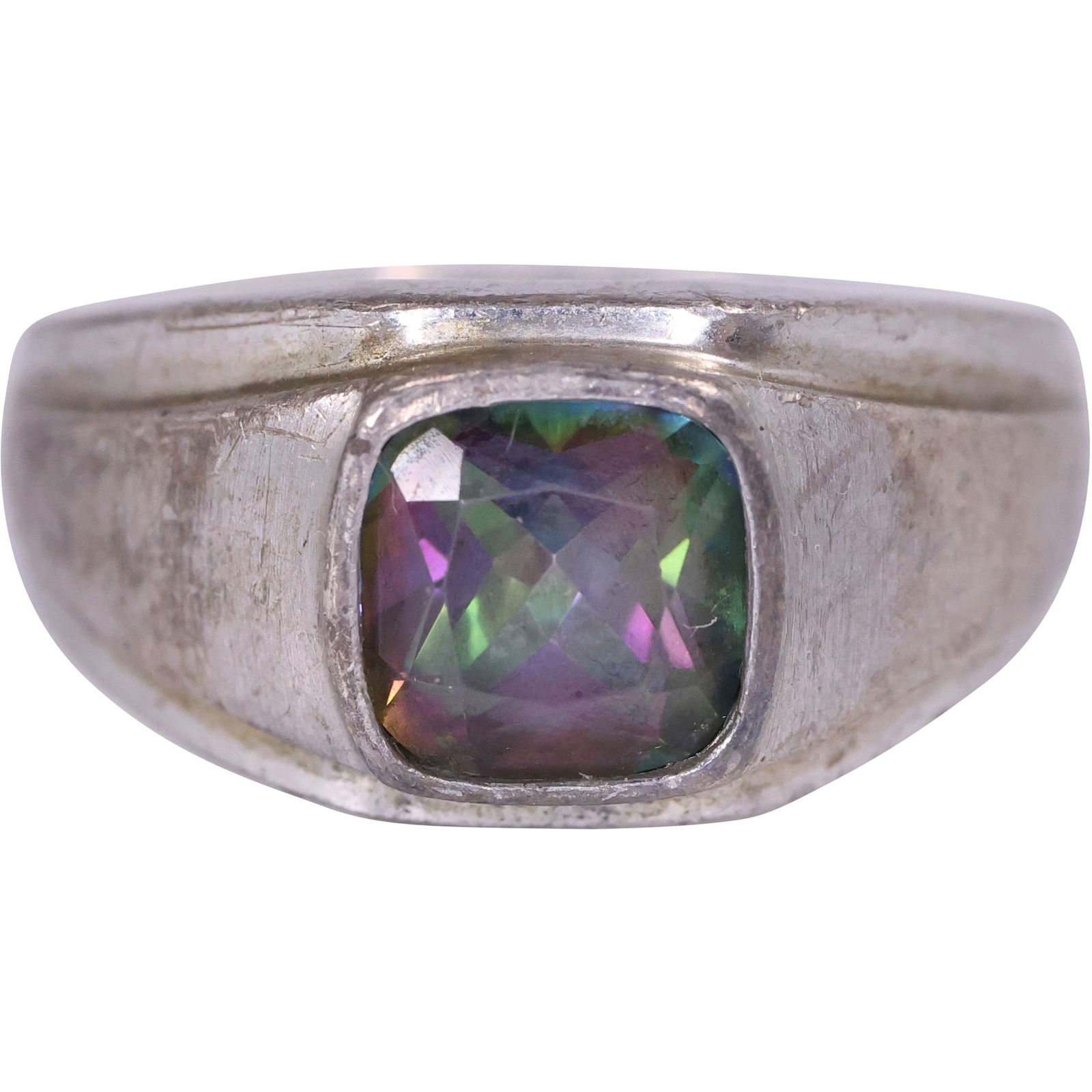 Sterling Silver Men's Ring with Mystic Topaz Ring Size 11 , 1 in. x 1/2 in.: Sterling Silver Men's Ring with Mystic Topaz Ring Size 11 , 1 in. x 1/2 in.