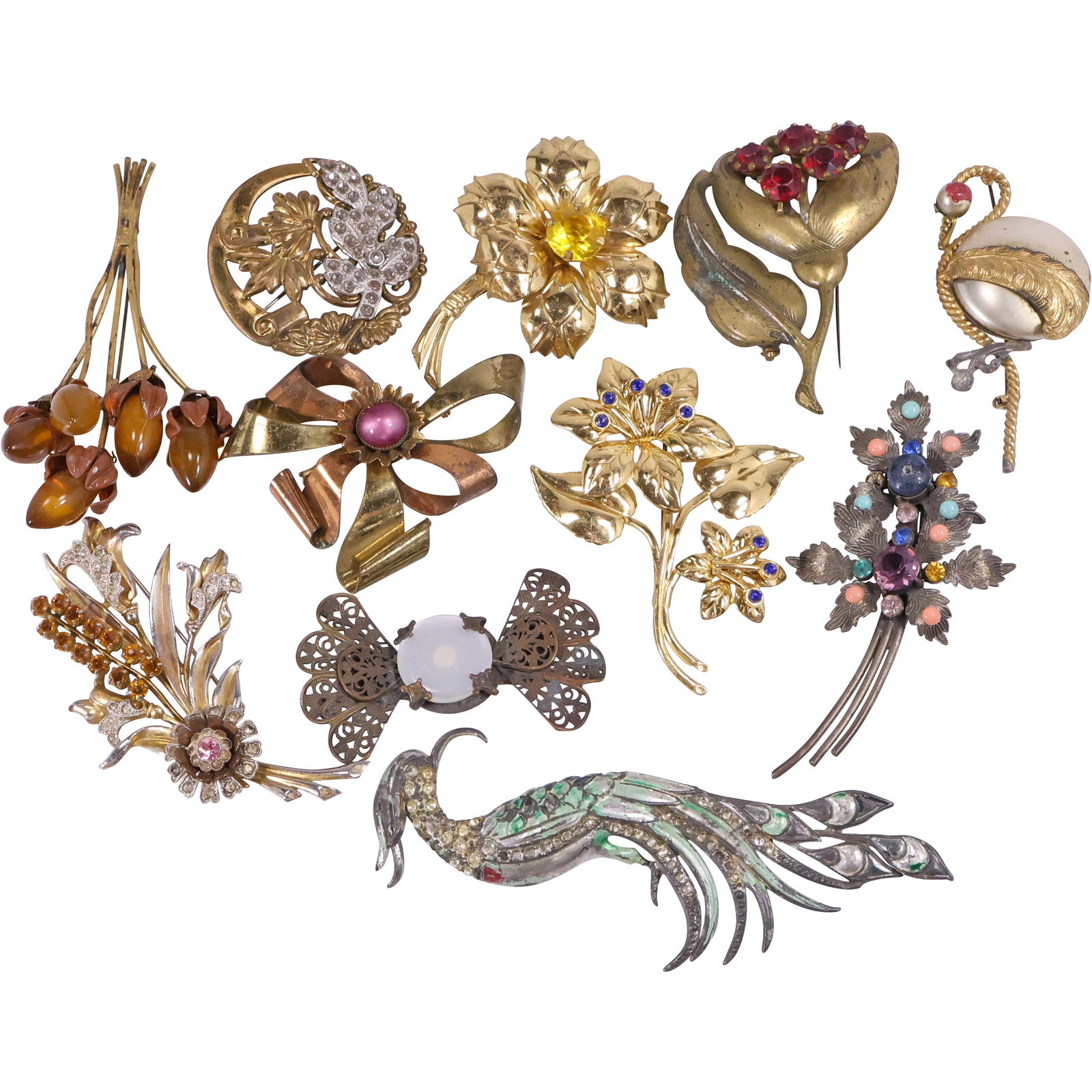 Pave Paste Iris Flower Pin 4 in. x 2 1/4 in.; Flower with Stems 4 1/2 in. x 2 1/2 in.; Bird 5 1/2 in (1 of 15)