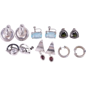 6 Assorted Pairs .925 Sterling Silver Earrings - Nice Variety - See Pictures