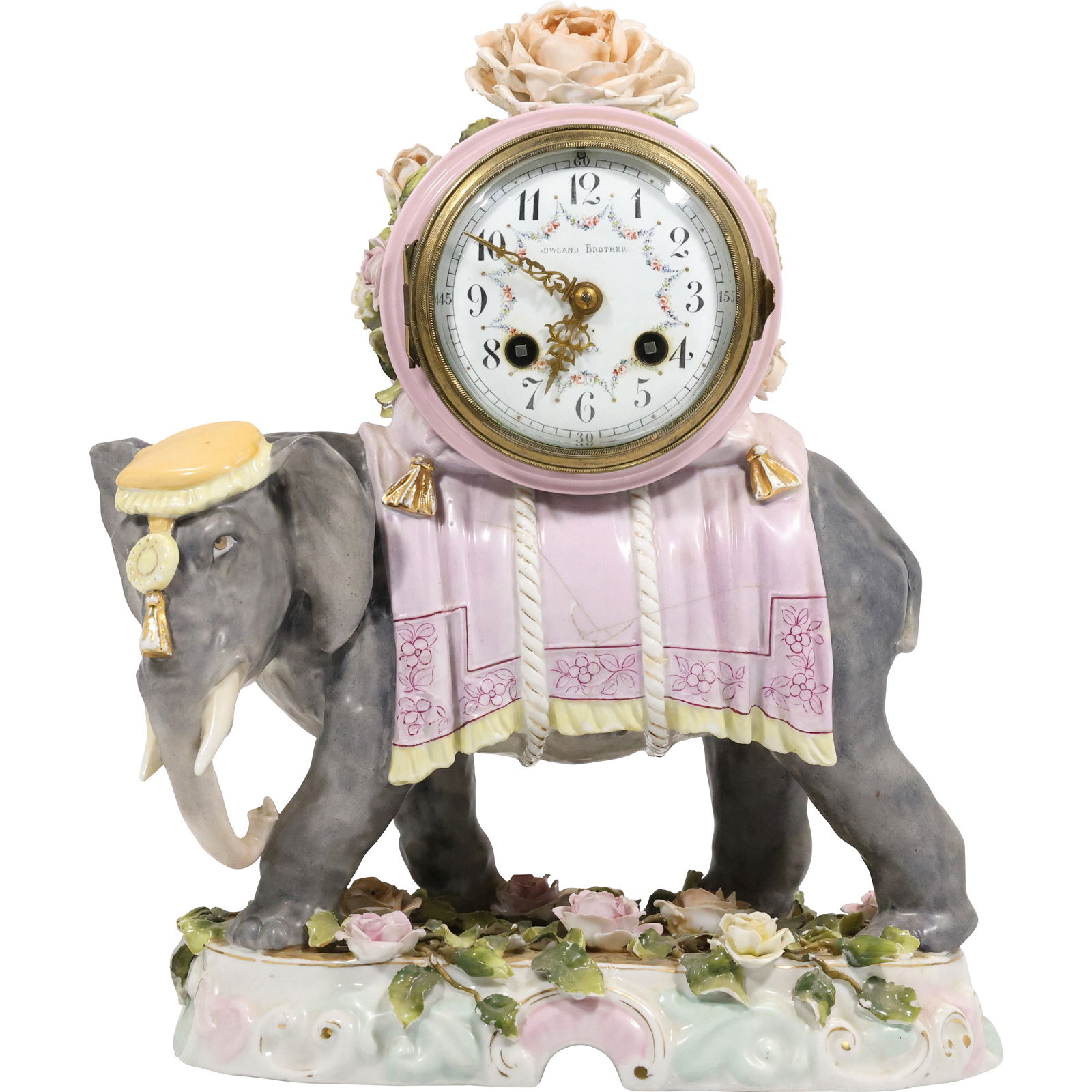 19th C. Antique French porcelain elephant mantel clock Rowland Brothers London Mougin movement (1 of 20)