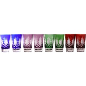 Set 8 [4 Pairs Different Colors] Edo Kiriko Tennou Kiln Cut Glass Tumblers Dinking Glasses