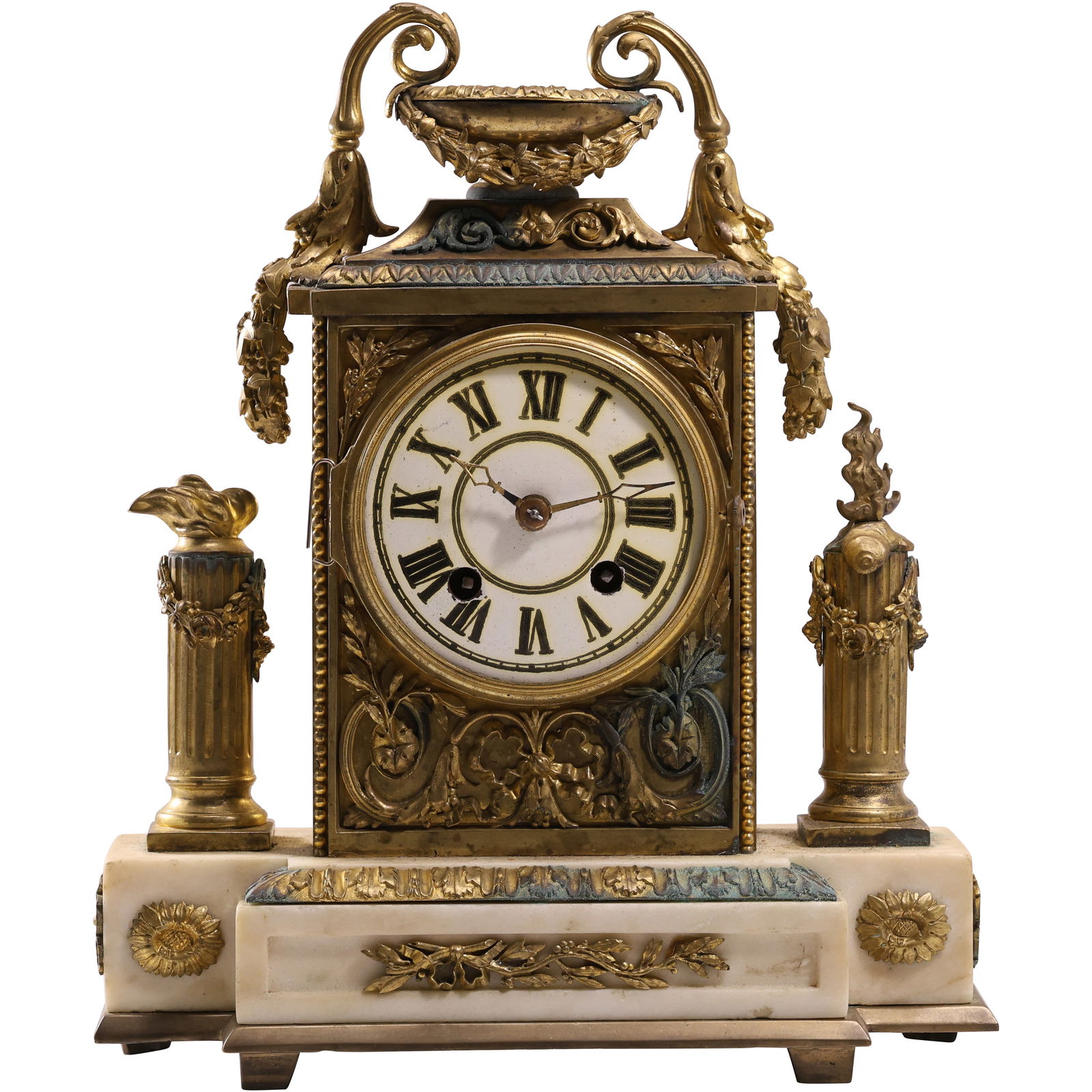 Teutonia P H S German 19th C. Antique French gilt bronze mantel clock on marble Base (1 of 20)