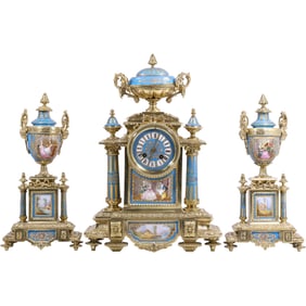 IMPORTANT 3-Pc. 19th C. SERVES AND BRONZE Elaborate Cock and Garniture Set