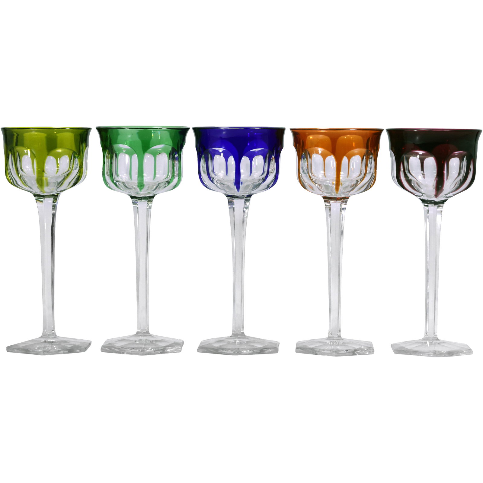 5 Assorted Colors BACCARAT Malmaison Wine Glass Stemware: 5 Assorted Colors BACCARAT Malmaison Wine Glass Stemware. This type of faceted overlay design appears in a wide range of European cut to clear crystal traditions including Bohemian style glass and col