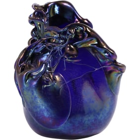 Sherburne Slack Signed Blue Art Glass Iridescent Vase