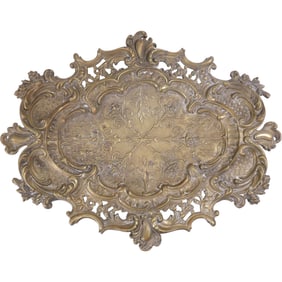 19th C. Bronze Victorian Rococo Revival Large Footed Ceterpiece Tray 17.5 in. x 14 in.