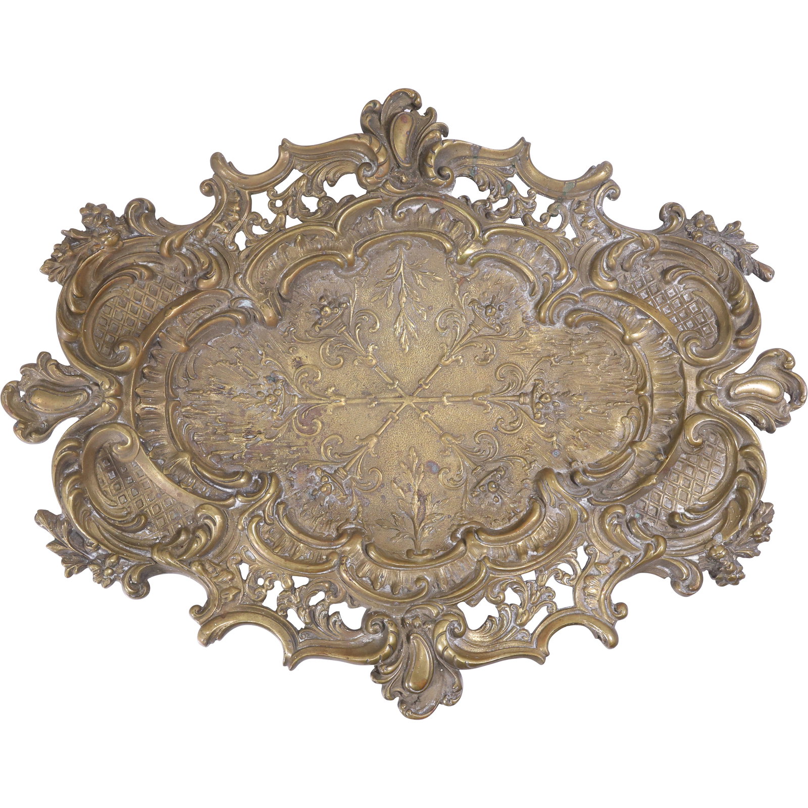 19th C. Bronze Victorian Rococo Revival Large Footed Ceterpiece Tray 17.5 in. x 14 in.: 19th C. Bronze Victorian Rococo Revival Large Footed Ceterpiece Tray 17.5 in. x 14 in. size: 2.5h 14w 17.5L S:B