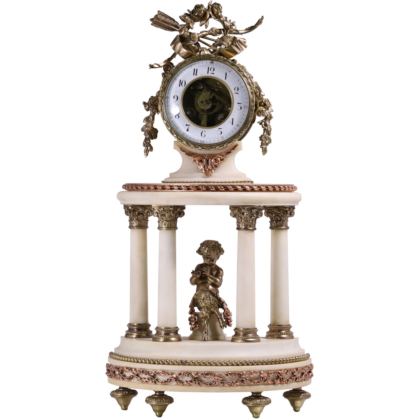 Antique Louis XVI Style French Bronze and Marble Portico 4 Columns Clock with Putti Figure (1 of 19)