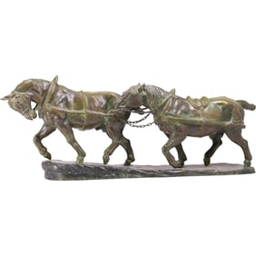 Two draft horses plowing Bronze sculpture by the French artist Irénée Rochard (1906-1984)