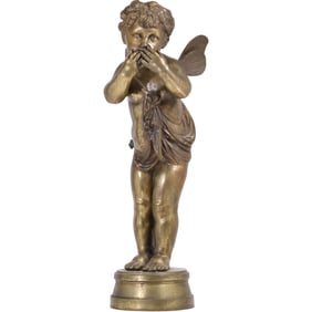 19th C.  Bronze Sculpture Winged Cherub Blowing Kiss, attributed to Victor Rousseau (1865-1954)