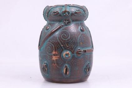 Brazilian Marajoara Pottery Vase with Incised Geometric Motifs