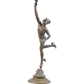 19th C. bronze statue of Mercury, The Roman Messenger God Hermes Old Patina