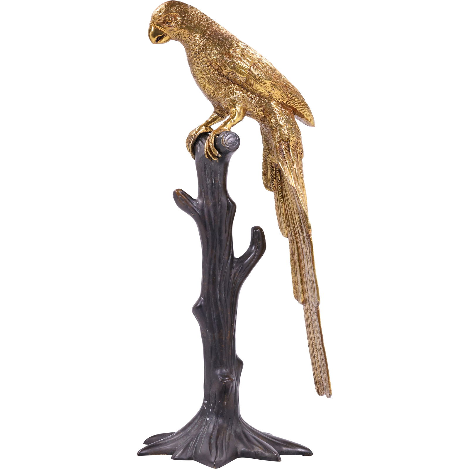 Maitland Smith Bronze and Gilt Sculpture Life Size Parrot on Tree Stump (1 of 17)