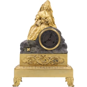 French Empire Gilt and Patinated Bronze Mantel Clock by Cacheux Brevete