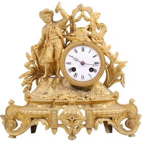 1878 French figural mantel clock with PH Mourey 78 Gilt Metal