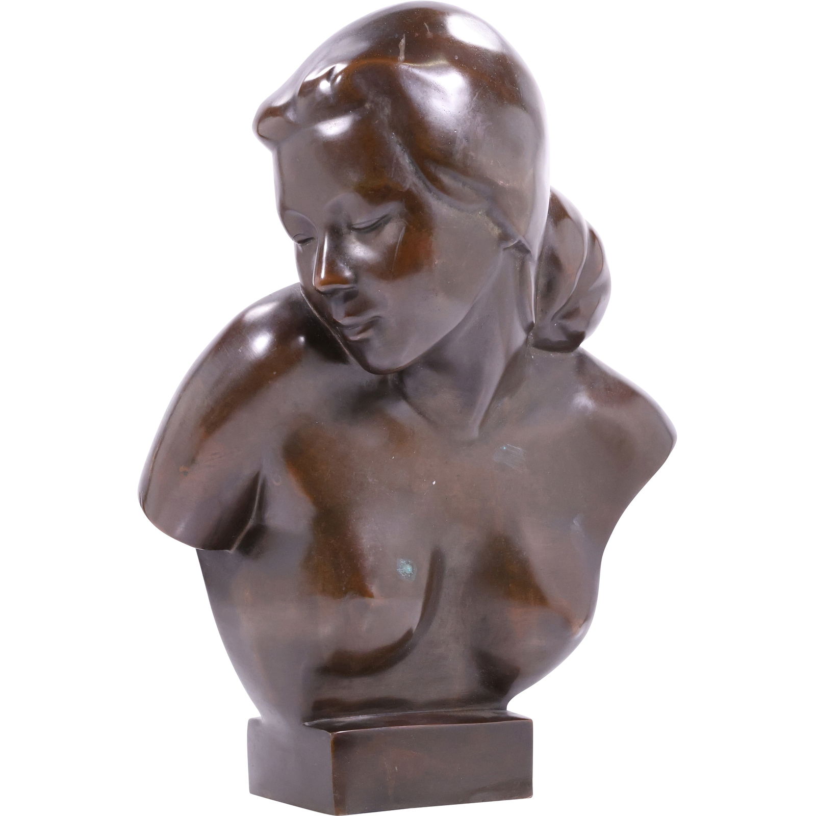 Nam Thai (20th century), Bronze Sculpture Bust of a Young Woman, Good Patina, 18 in. height (1 of 13)