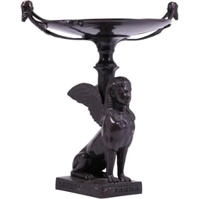 Vintage Maitland Smith Egyptian Revival Bronze Sphinx Tazza Centerpiece