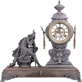 19th C. ANSONIA Figural Mantle Clock "Tasso" or sometimes "The Composer". Cast Spelter Metal