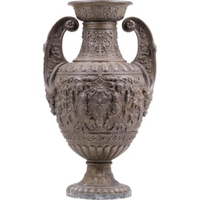 19th C. Greco-Roman design Ornate Bronze Two Handled Vase 16 in. height x 9 in. wide