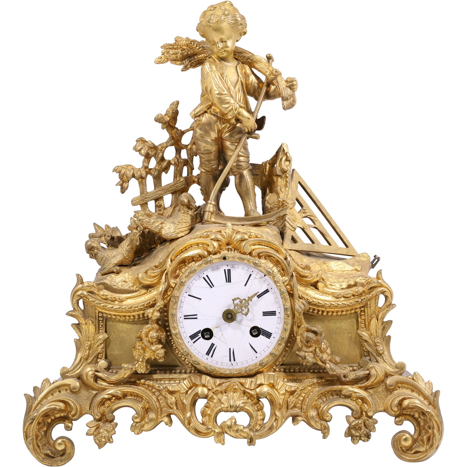 19th C. antique French Rococo Revival gilt bronze mantel clock Louis XV Style with Cherub (1 of 16)