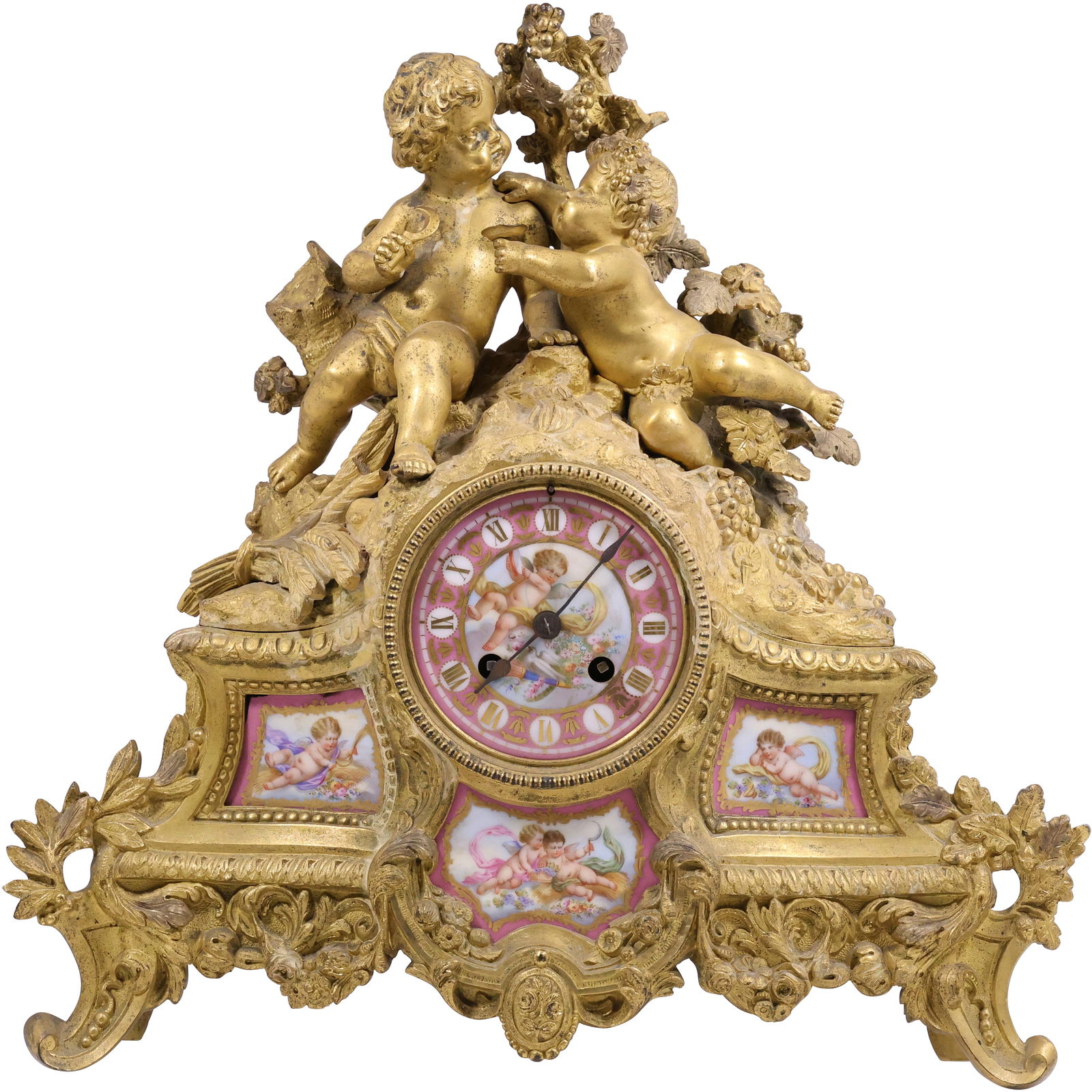 19th-century French mantel clock, crafted from ormolu (gilt bronze) with Sèvres porcelain plaques (1 of 18)