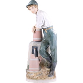 Royal Dux Man at Well  "Man Filling Water Jug" Fine Porcelain, 23 inches height