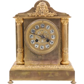 19th C. French Brass Bracket Clock with Column Sides 11 in. height x 9 in. wide