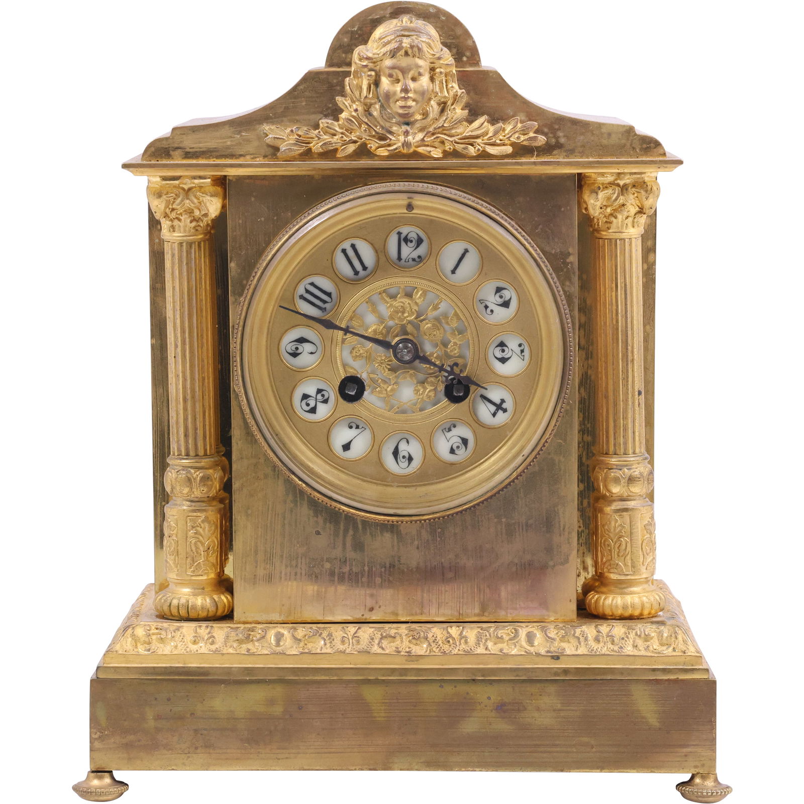 19th C. French Brass Bracket Clock with Column Sides 11 in. height x 9 in. wide (1 of 14)