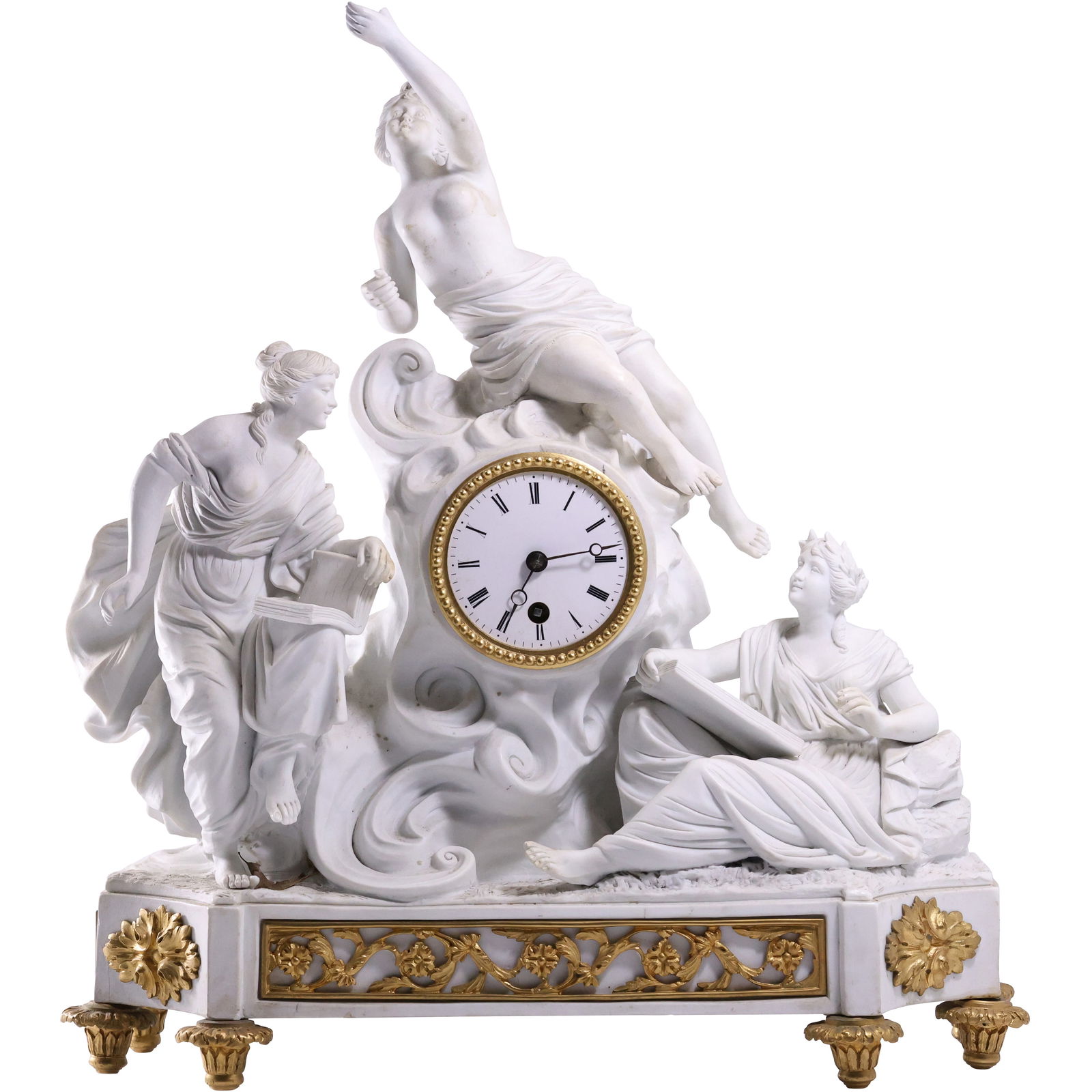 19th C Signed Mongenot Sevres French Bisque and Bronze Mantel Clock with 3 Maiden Figures (1 of 20)