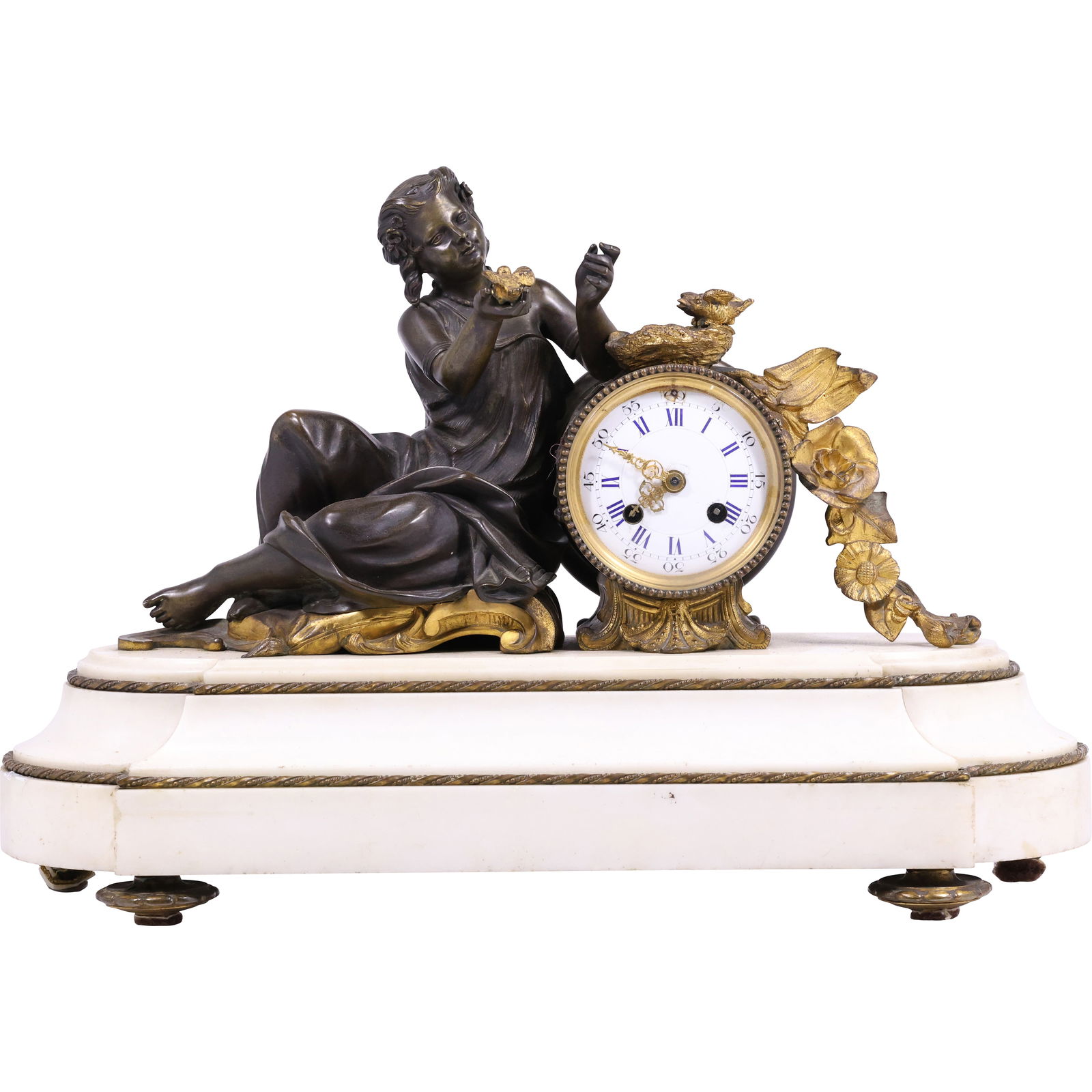 19th C. French Female Figural Bronze and Marble Mantel Clock with Gilt Bronze Accents (1 of 20)