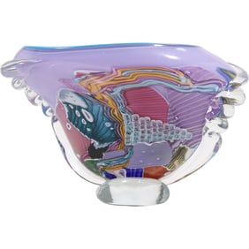 "Oceanic Wave" hand-blown studio art glass bowl or vase by artist Peter Ridabock, Signed