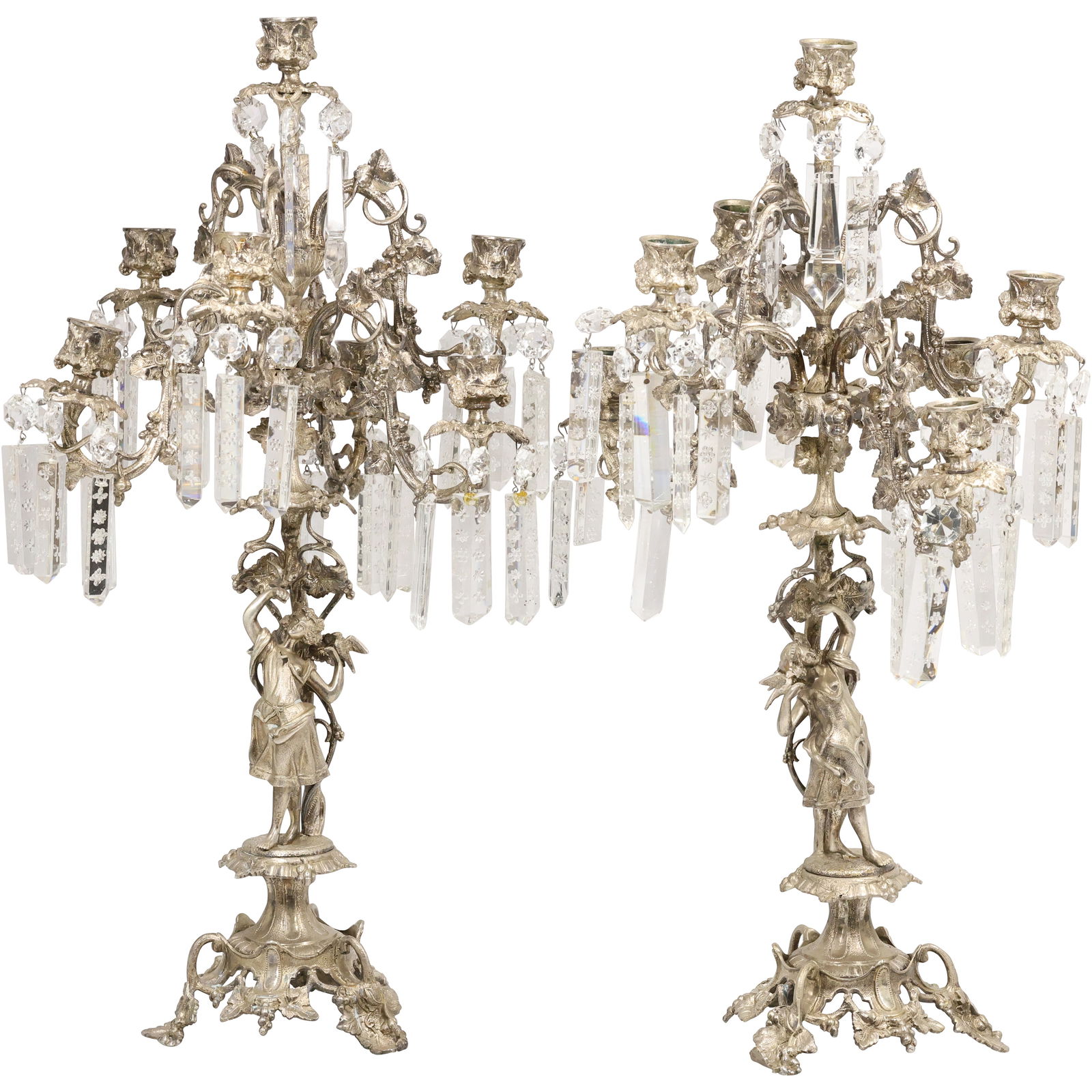 Pair 19th C. Cast Brass Silver Plated Figural Candleabras Attributed to Cornelius & Co. of Phila (1 of 20)