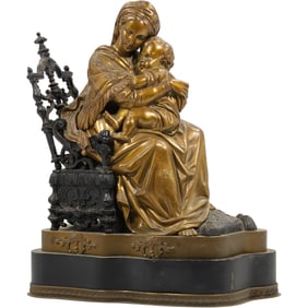 H Luppens and Cie Bruxelles Bronze Madonna and Child after Raphael