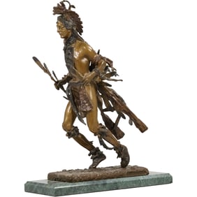 Frederic Remington [1861-1909 American], Bronze Indian Dancer on Marble Base