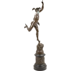 After Giambologna [1529–1608], 19th C Italian Bronze Mercury on Marble Base