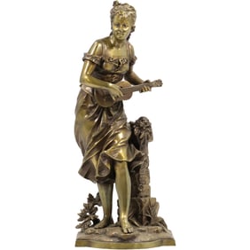 Eutrope Bouret [1833–1906 France] Bronze Woman with Mandolin La Cigale