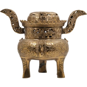 19th C. Antique Chinese Gilt Bronze Incense Burner, Also Known as a Censer