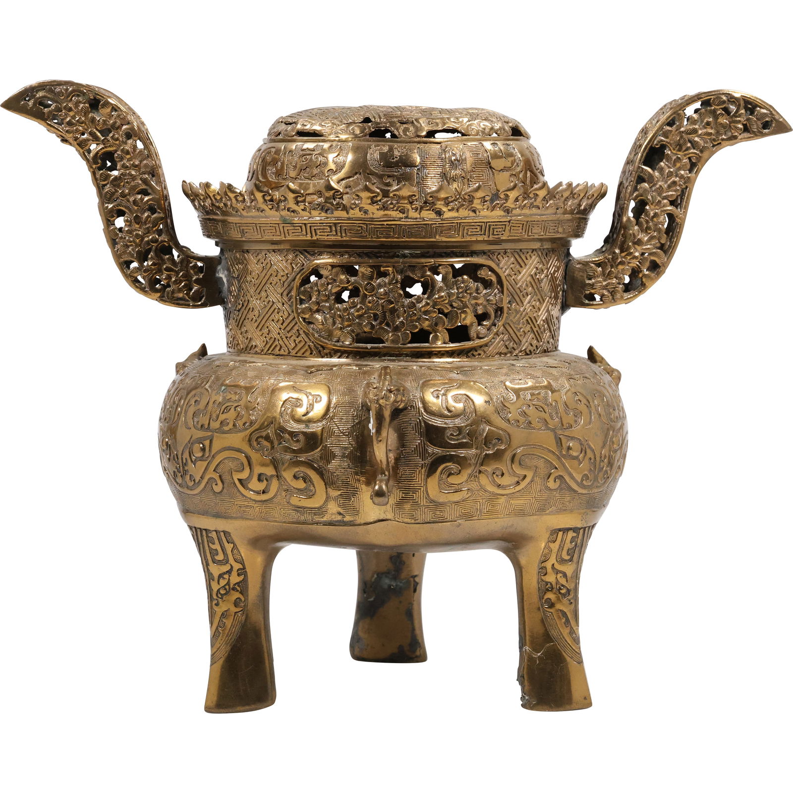 19th C. Antique Chinese Gilt Bronze Incense Burner, Also Known as a Censer (1 of 18)