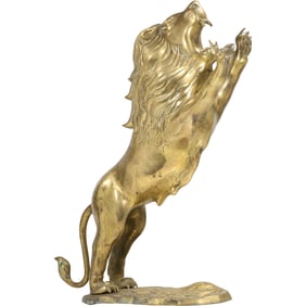 Large Vintage Brass statue of a roaring lion standing on its hind legs. 23 in. height
