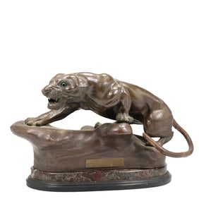 Thomas François Cartier Bronze Sculpture of a Roaring Panther