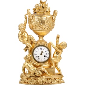 19th C. Antique Japy Ferez French Gilt Bronze Mantel Clock Climbing Cherub Figures, Ornate